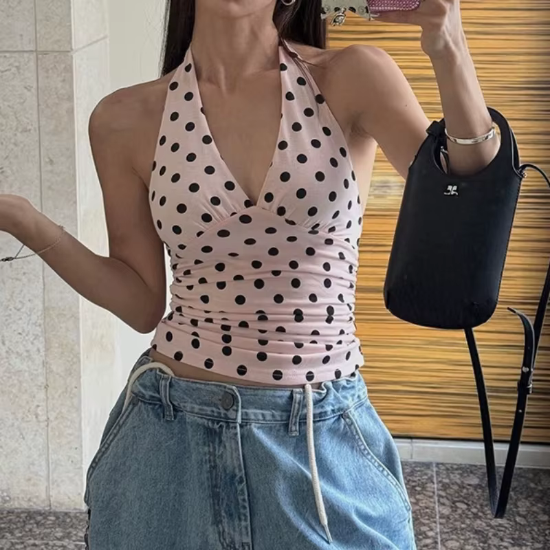 Tops à bretelles à pois pour femmes