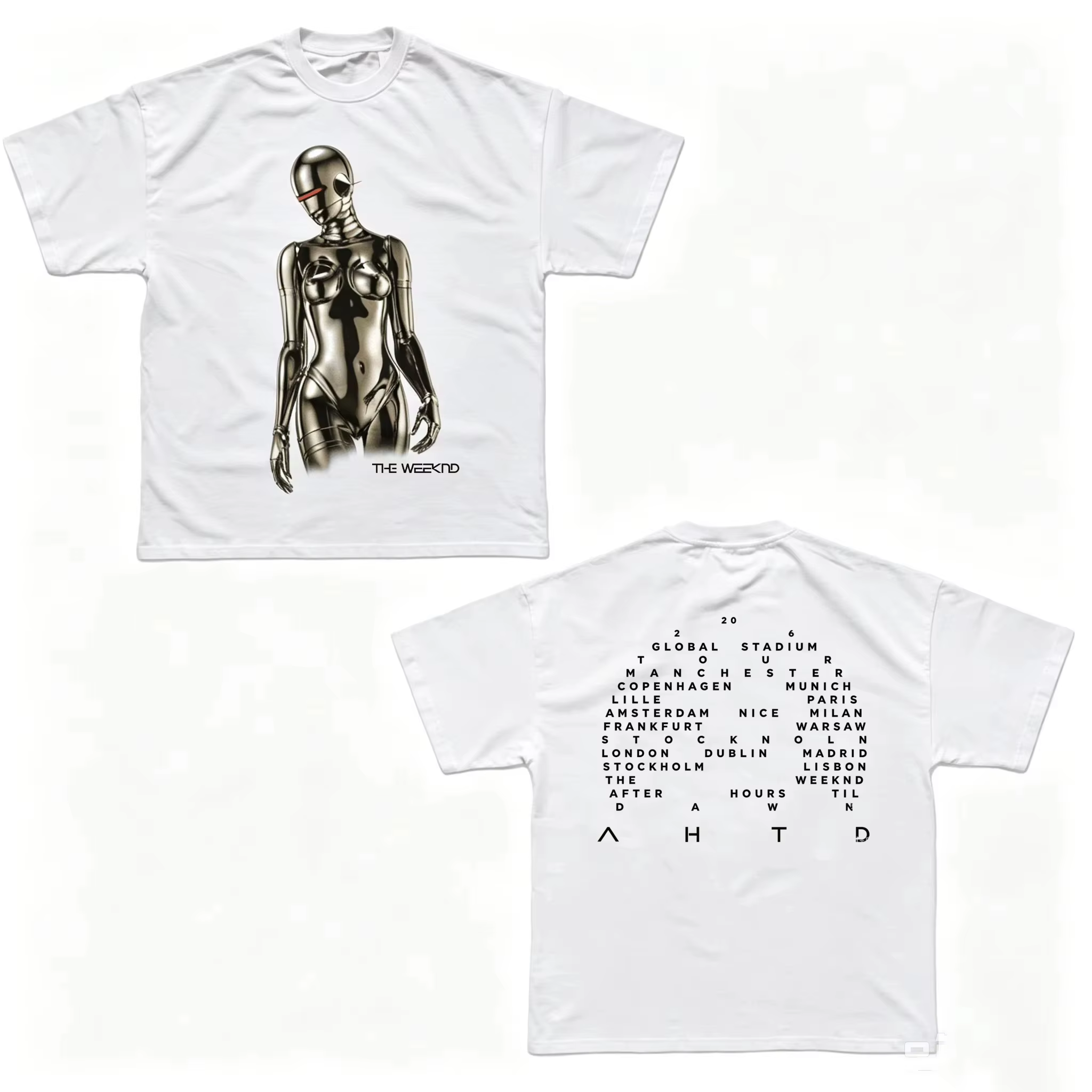T-shirt The Weeknd After Hours Til Dawn Tour Europe 2026 100% Coton Homme Femme Streetwear Populaire Décontracté Hauts Décontractés
