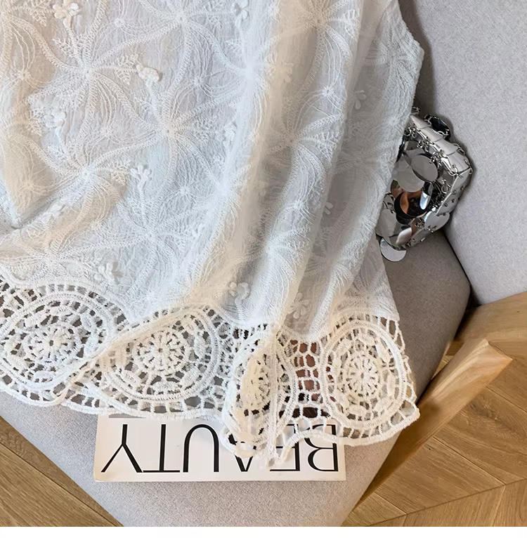 Débardeur en coton Jacquard brodé à col rond pour femmes