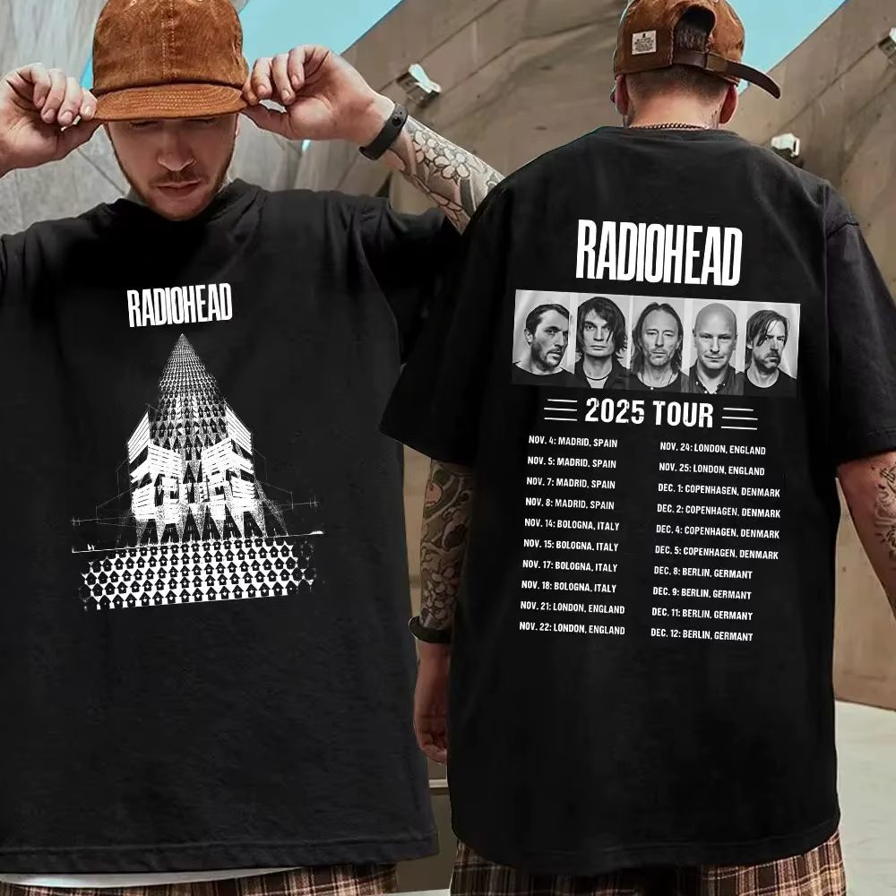 Radiohead World Tour T-shirt retour vers la route Merch surdimensionné t-shirts hommes femmes Rock Punk à manches courtes vêtements en coton lourd