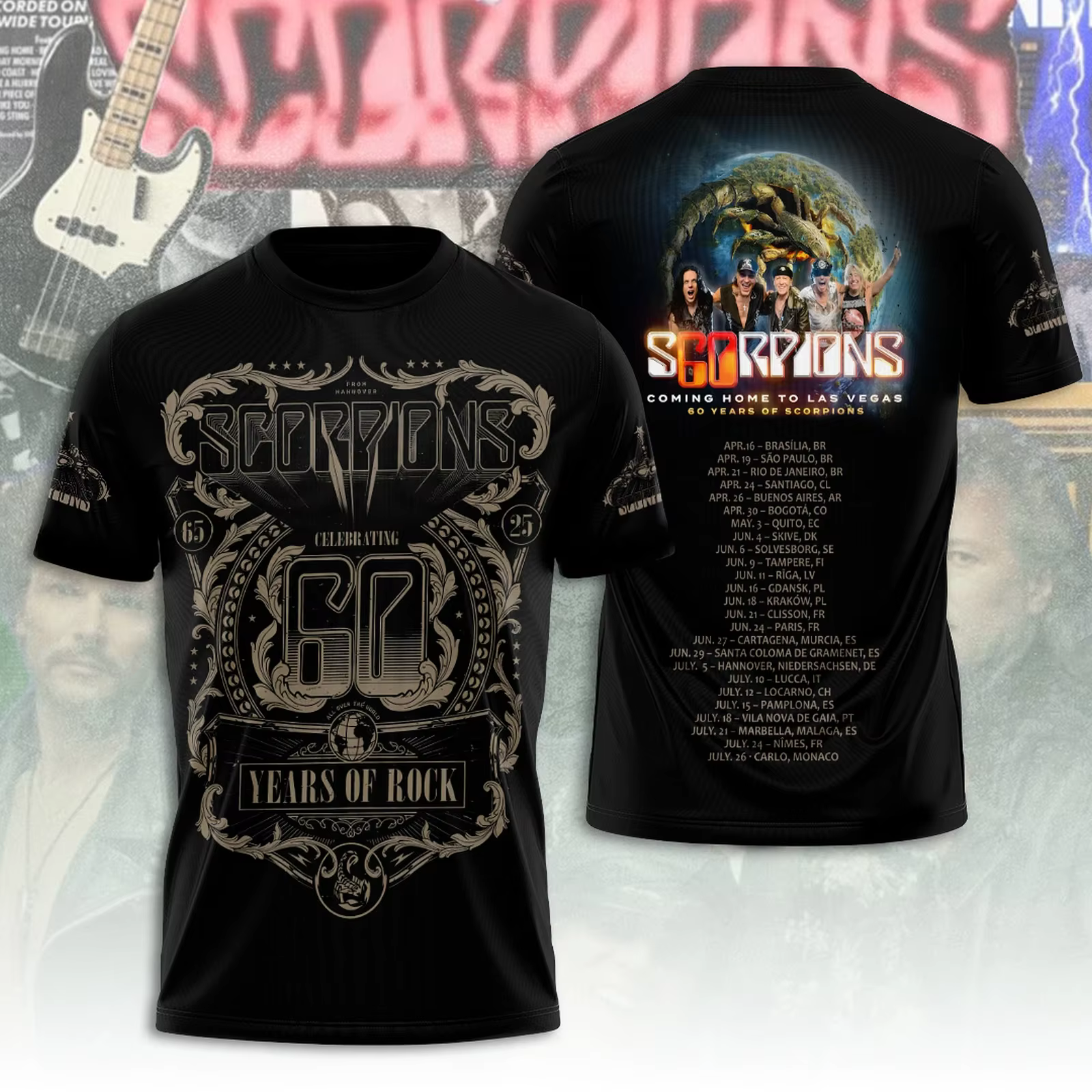 2026 Rock Scorpions Band 2025 Tour T-shirt imprimé en 3D hommes femmes mode Hip Hop