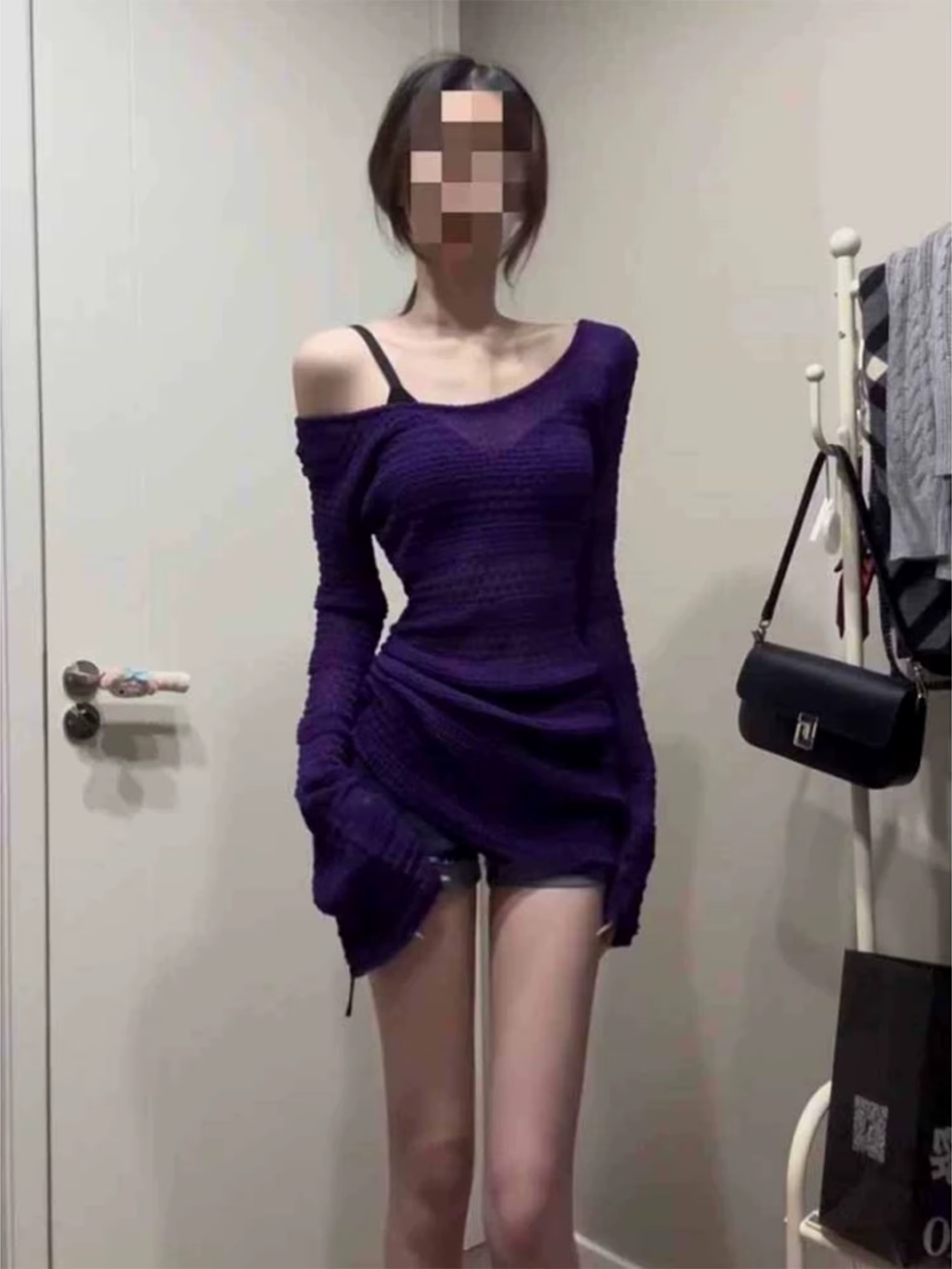 T-shirt tricoté violet Y2k pour femmes