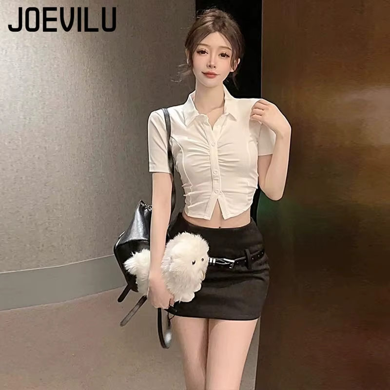 Polo Sexy pour femmes, T-Shirt à manches courtes à revers boutonné