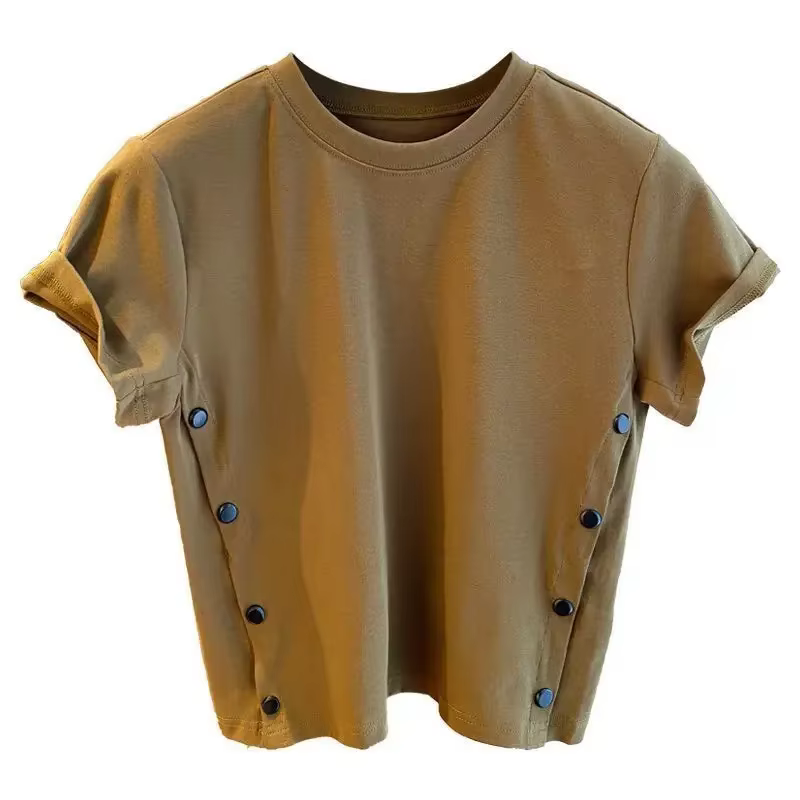2025 été Double boutonnage chemise nouveau ample décontracté bouton fente col rond hommes T-Shirt à manches courtes Blouse Design haut tendance