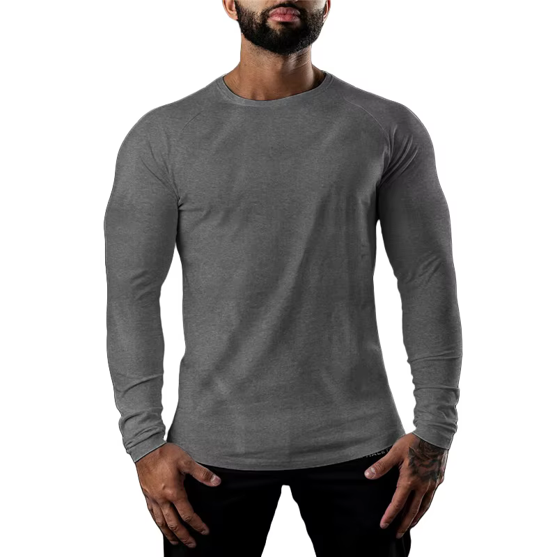 Hommes t-shirts décontracté col rond à manches longues coton évacuant l'humidité