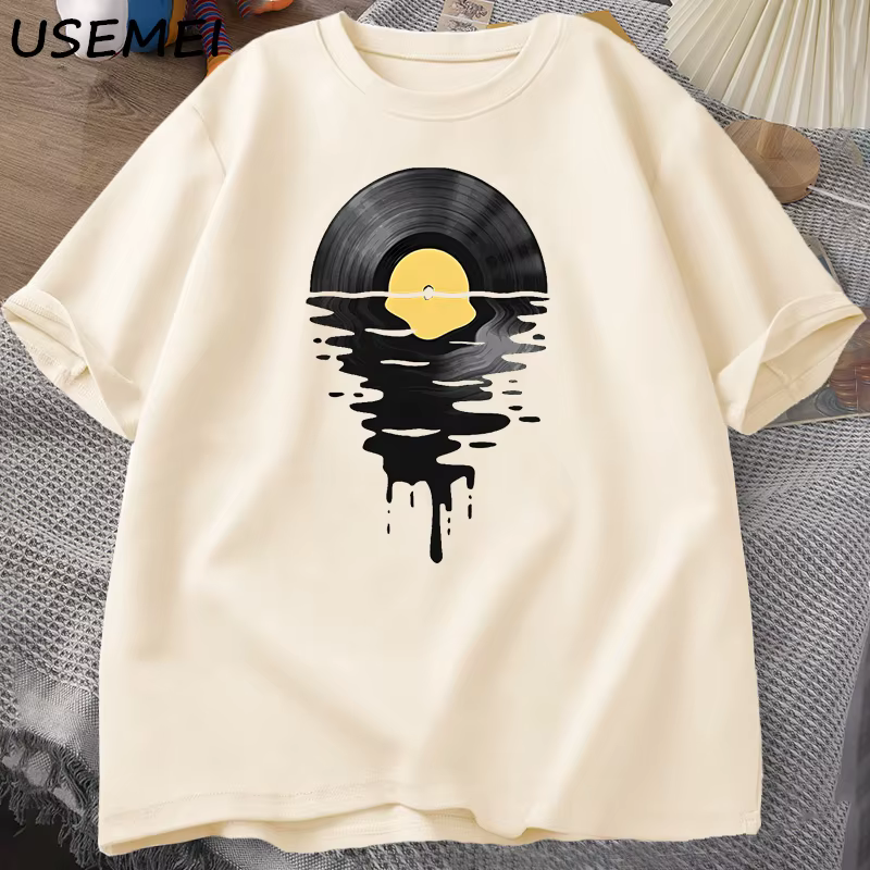 T-shirt vintage en coton avec motif disque vinyle
