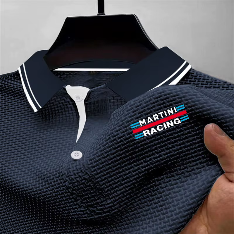 Polo en soie pour hommes T-Shirt à manches courtes bouton Martini course impression design revers luxe décontracté haut