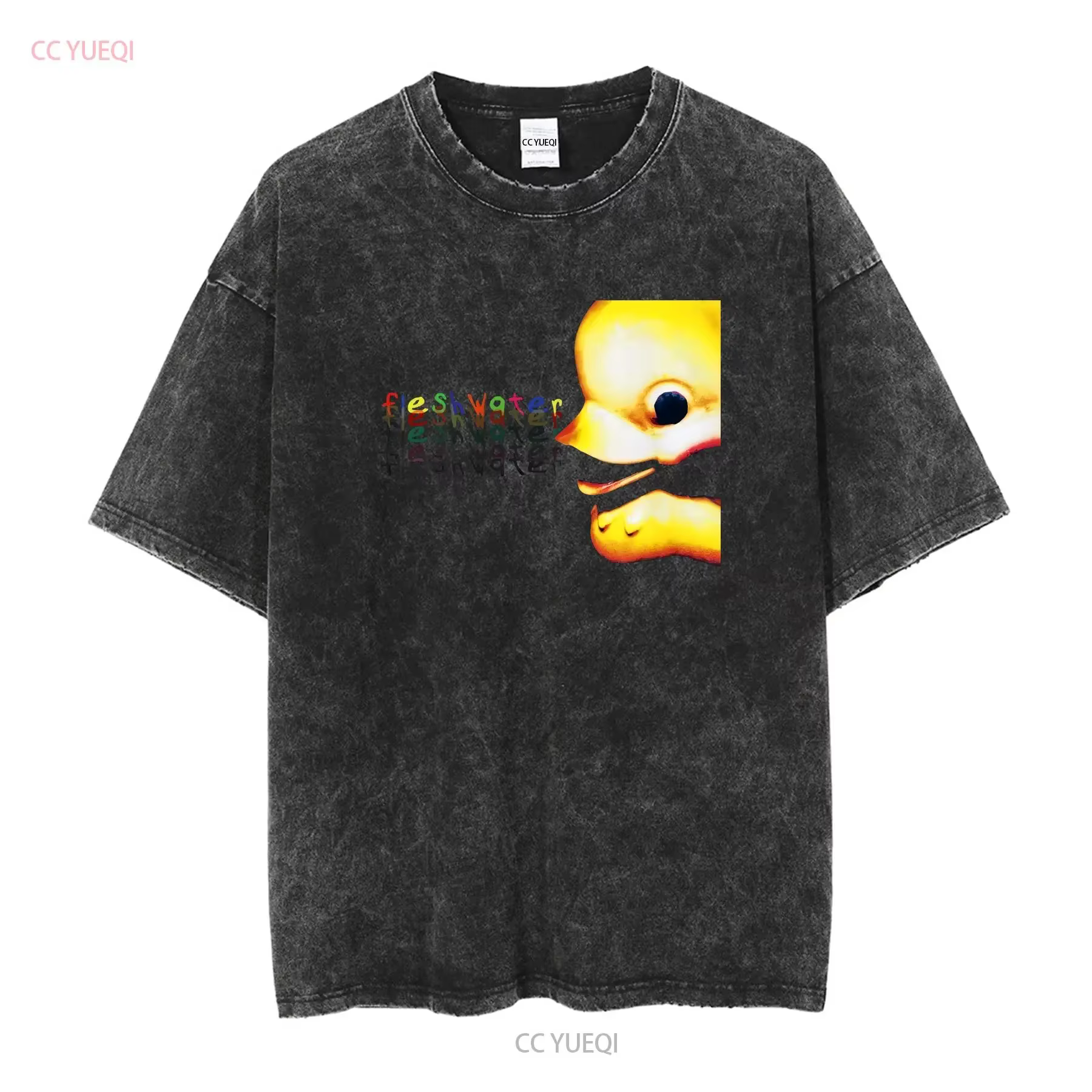 Fleshwater t-shirt manches longues ou courtes vintage haut délavé pour un usage quotidien décontracté doux confortable graphique unisexe