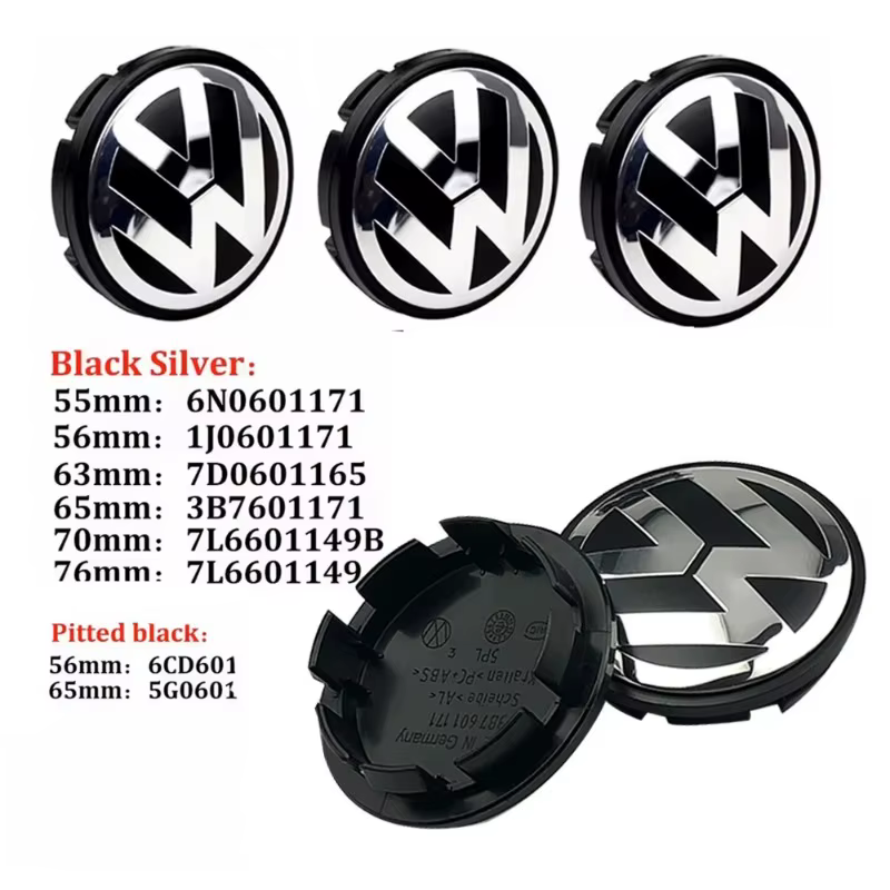 Accessoires de couvre-roues : Lot de 4 emblèmes de moyeu de roue de 56 mm et 60 mm pour Volkswagen VW Polo Tiguan Golf Jetta Beetle