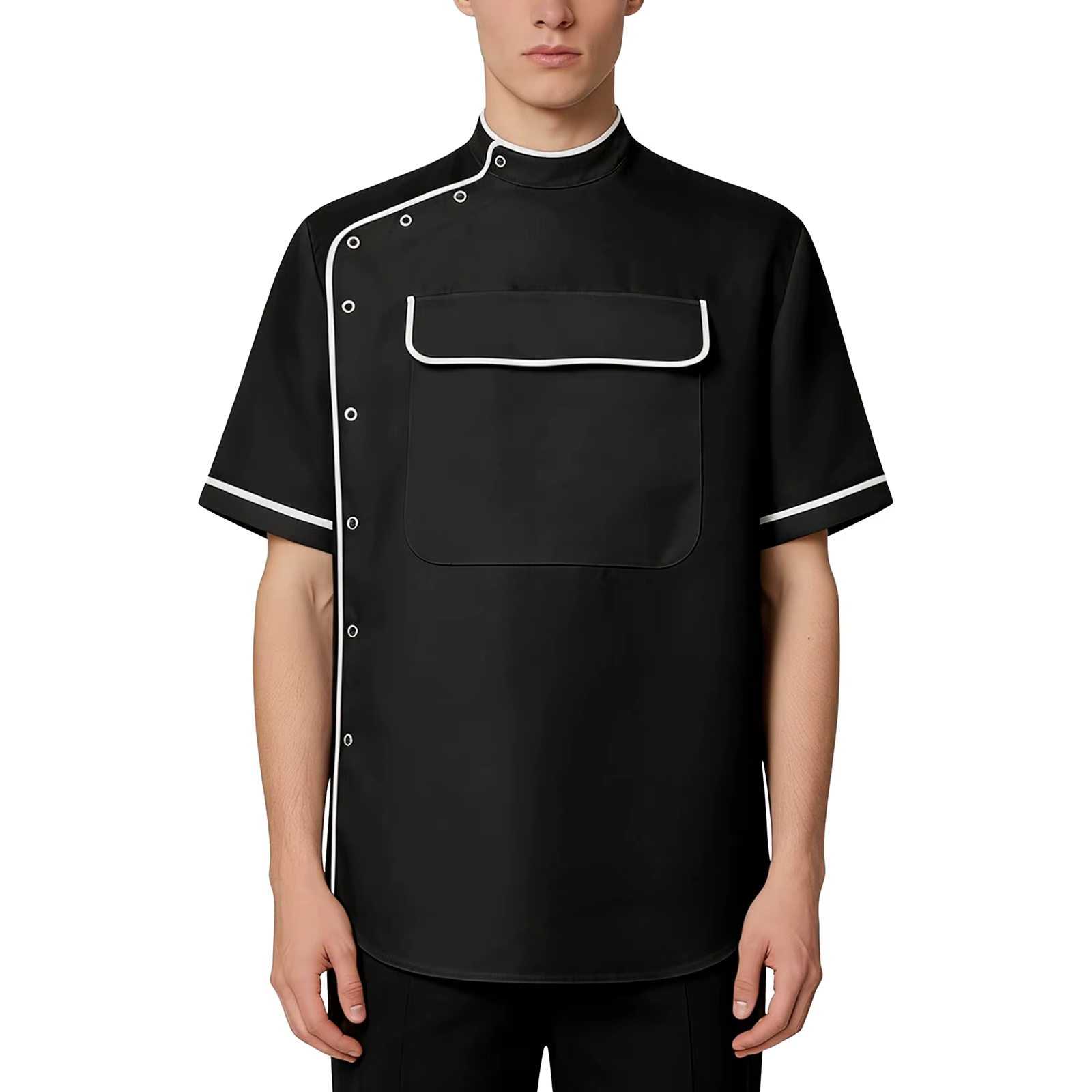 T-shirt de barbier pour homme avec grande poche à rabat sur la poitrine