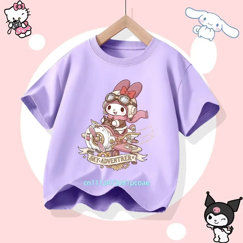 Nouveau T-shirt décontracté pour filles en pur coton à manches courtes Kuromi 2026, collection été, avec imprimés de dessins animés de la série Sanrio