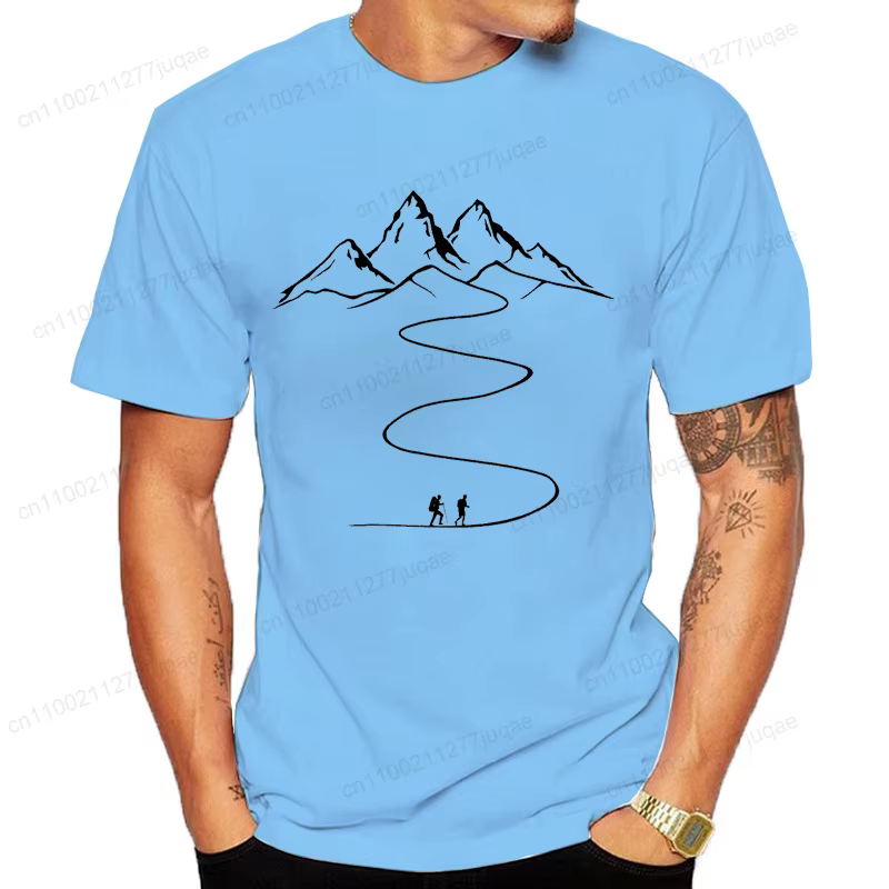 Montagnes chemin randonnée sentier courbes imprimé T-Shirt vêtements graphiques t-shirts hommes femmes