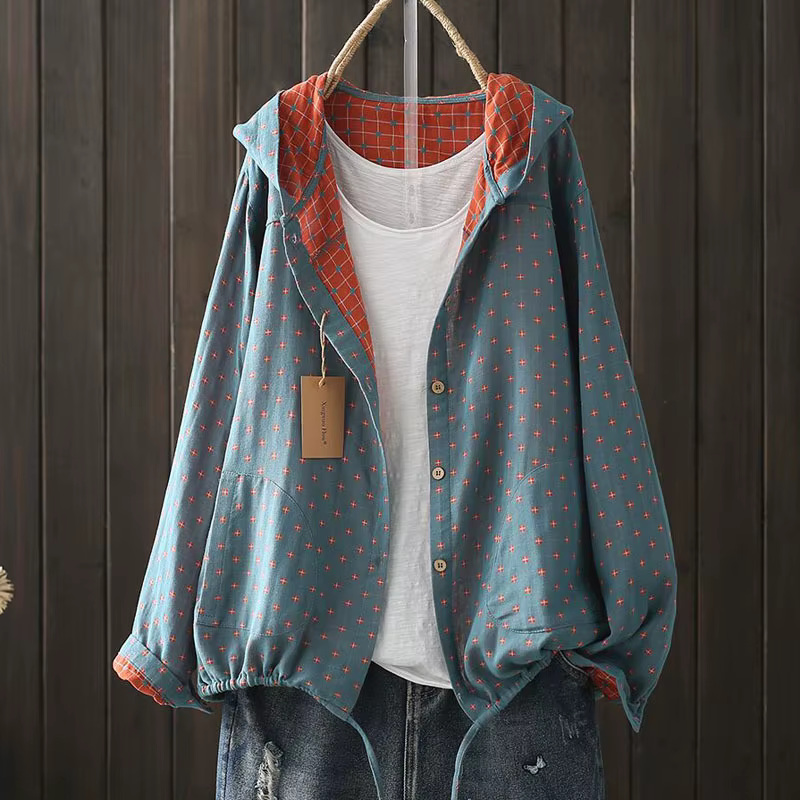 Nouveau Chemise imprimée à capuche haut ample décontracté