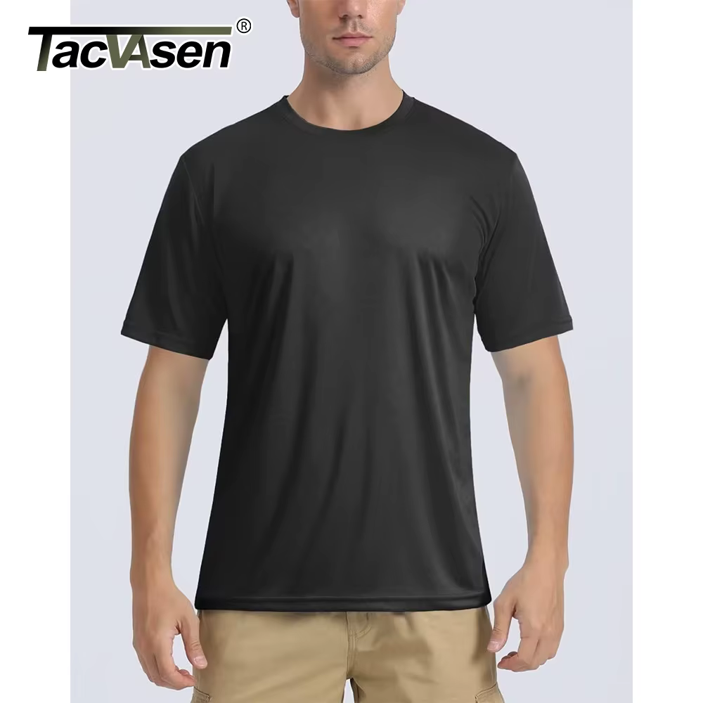 TACVASEN UPF 50 + UV chemise hommes col rond manches courtes basique été t-shirt style décontracté salle de sport