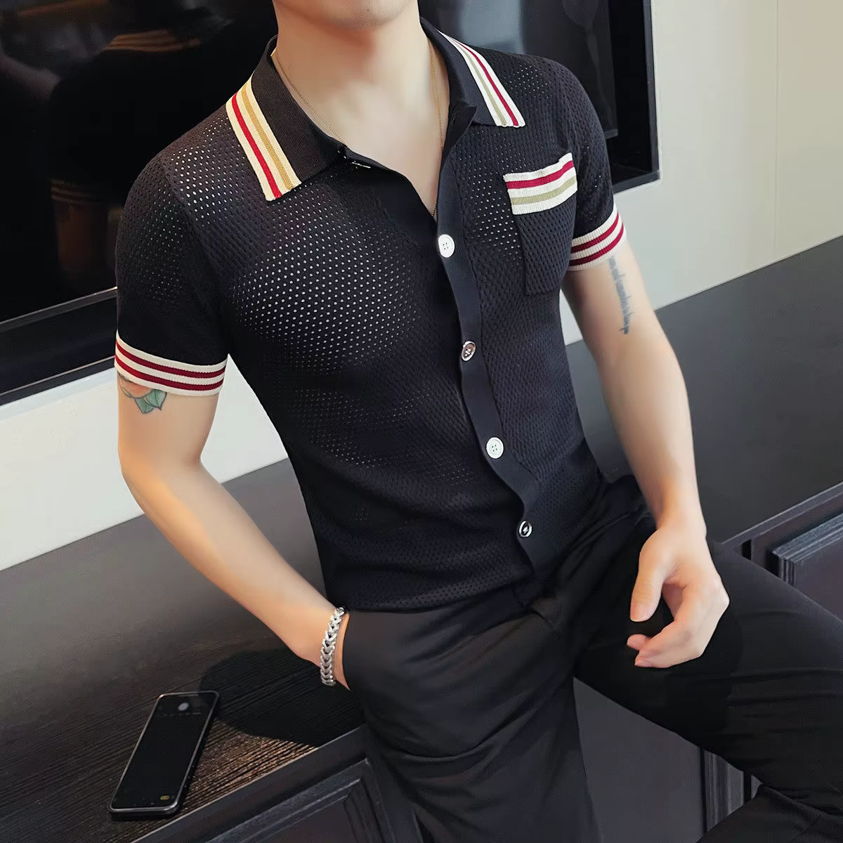 Polo en tricot pour homme à manches courtes