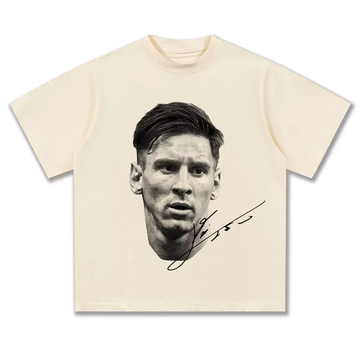 T-shirt classique blanc et noir avec signature du roi du football Messi