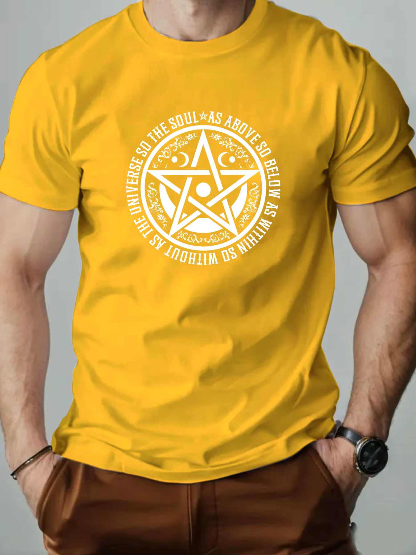 Hommes T-Shirt 100% coton pentagramme drôle graphique imprimé Streetwear col rond