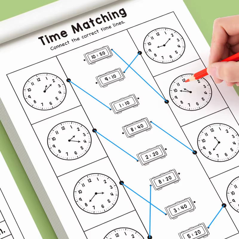 Cahier d'exercices pour enfants sur les concepts de temps d'apprentissage