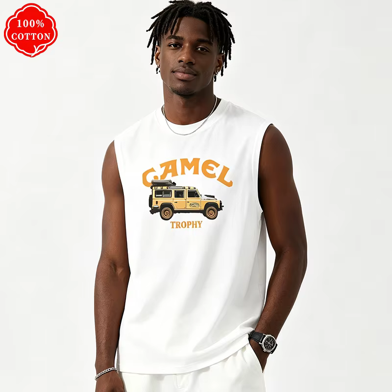 Débardeur Homme Oversize Imprimé Véhicule Classique Rallye Tout-Terrain 100% Coton Sans Manches Style Décontracté Ancien Temps Hauts d'Été - H21