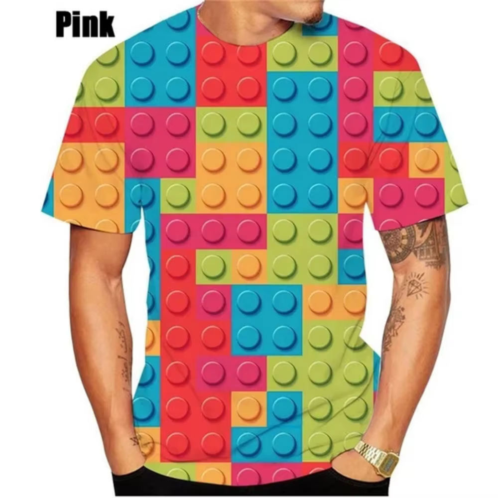 Nouveau T-Shirt blocs de construction imprimé hommes vêtements à manches courtes