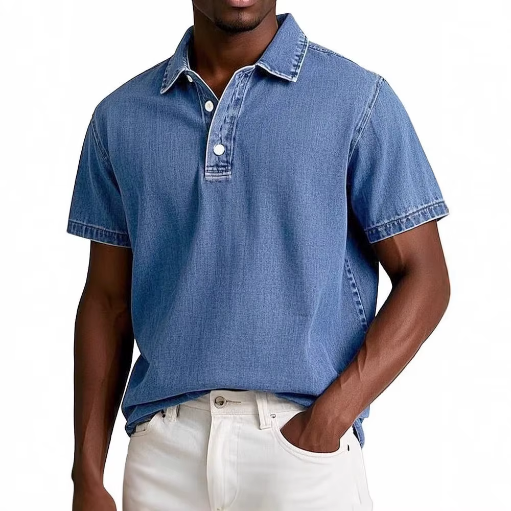 2025 nouveaux hommes rétro revers Polo couleur unie affaires décontracté à manches courtes T-shirt