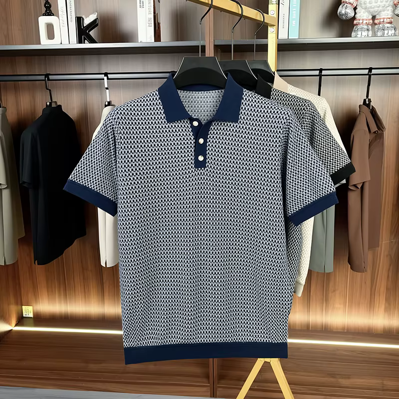 100% coton Treillis imprimé à manches courtes polo chemise hommes haut de gamme tricoté confort respirable nouvelle mode de luxe unique T-shirt