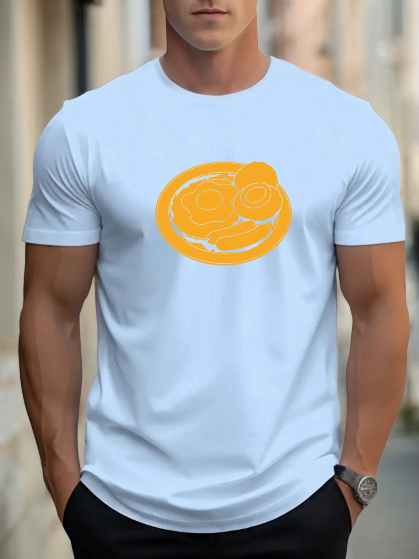 T-shirt pour le petit-déjeuner des hommes 100 % coton impression graphique été