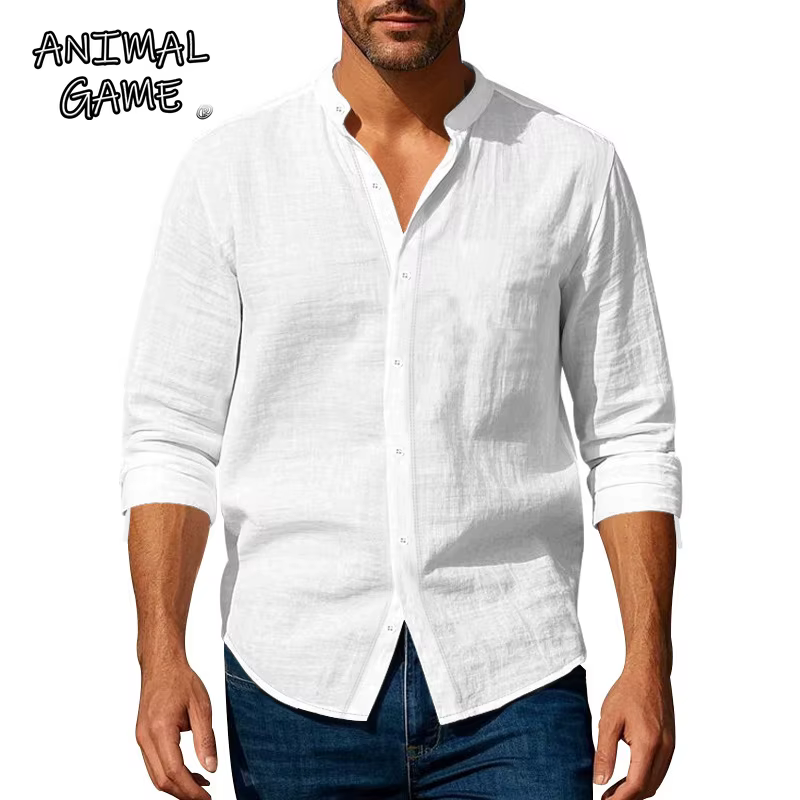 Jeu d'animaux chemises à manches longues pour hommes coton léger t-shirt décontracté chemise régulière respirant luxe