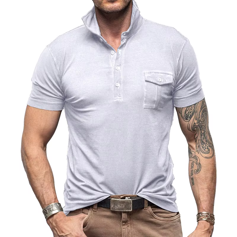 T-shirts bleu marine à manches courtes pour hommes avec poche poitrine