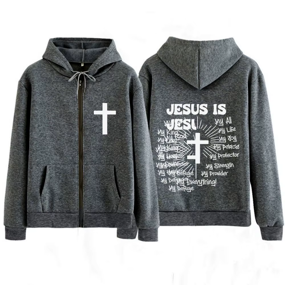 Sweat-shirt à capuche zippé unisexe avec imprimé graphique « Jésus est Dieu