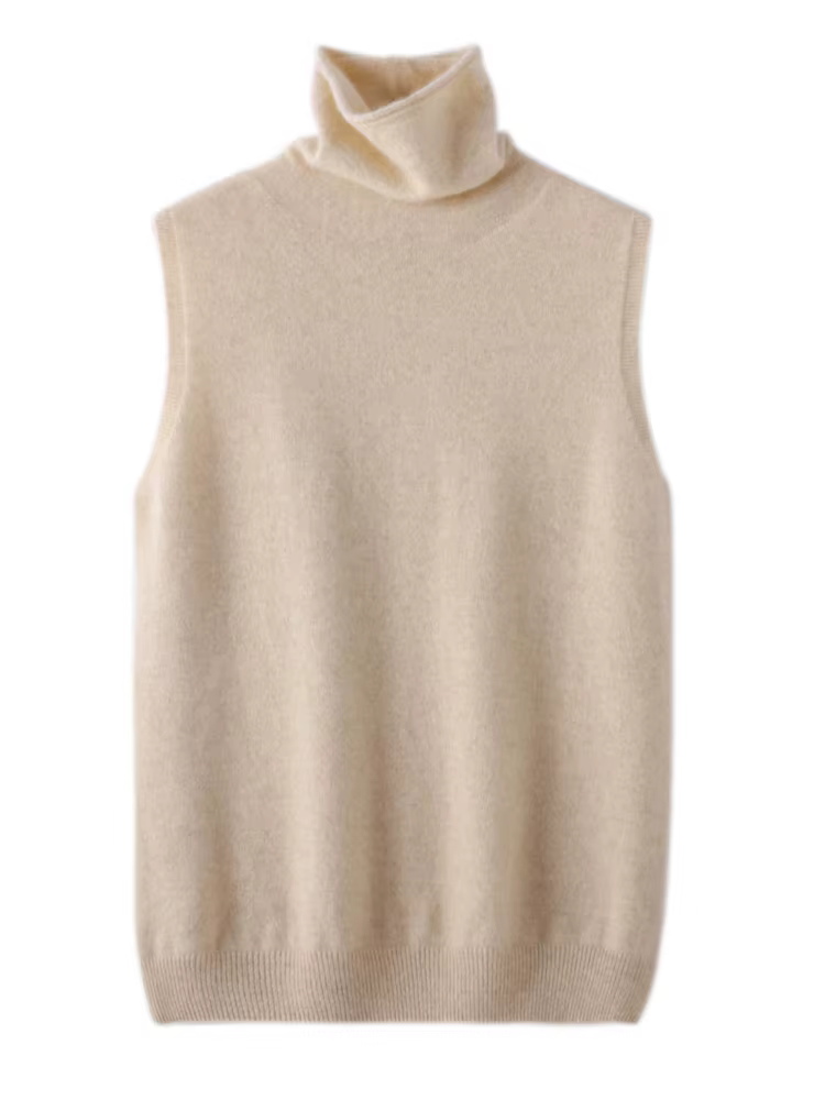 Femmes 100% laine mérinos pulls sans manches col roulé pull gilet