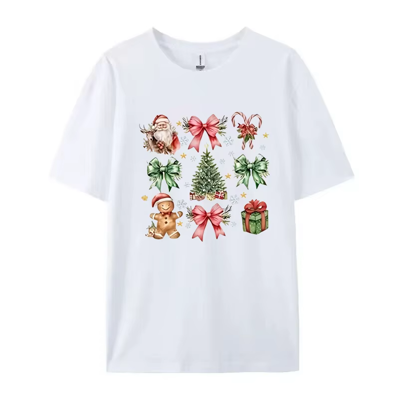 T-shirt à col rond imprimé joyeux Noël pour femmes