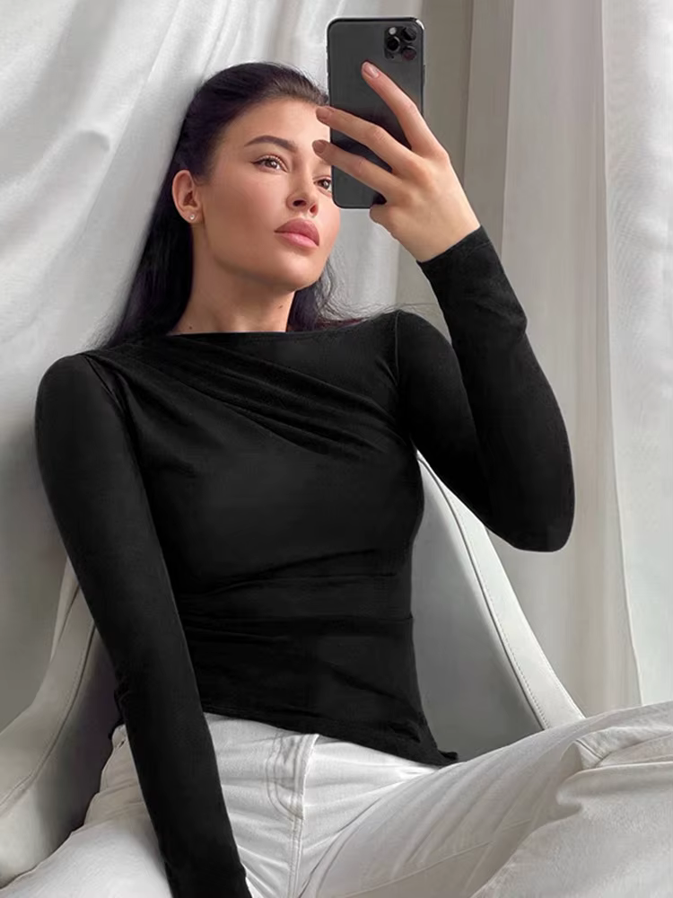 T-shirt basique à manches longues pour femmes