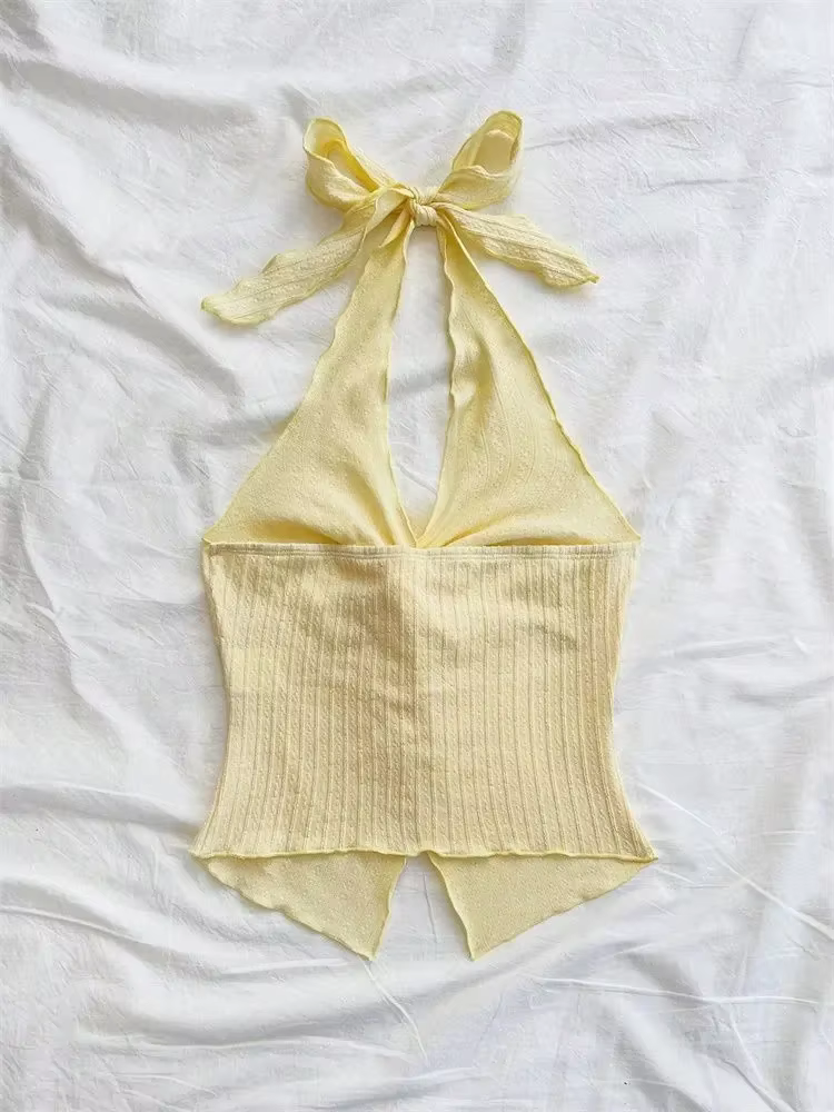 Haut jaune à col en v pour femmes