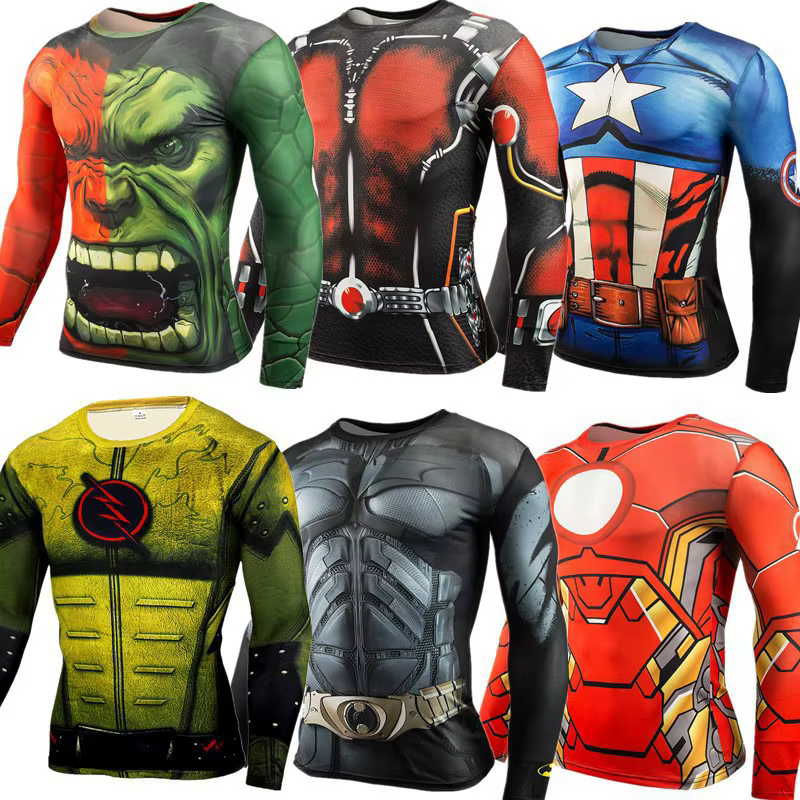T-shirt à manches longues imprimé numérique 3D super-héros