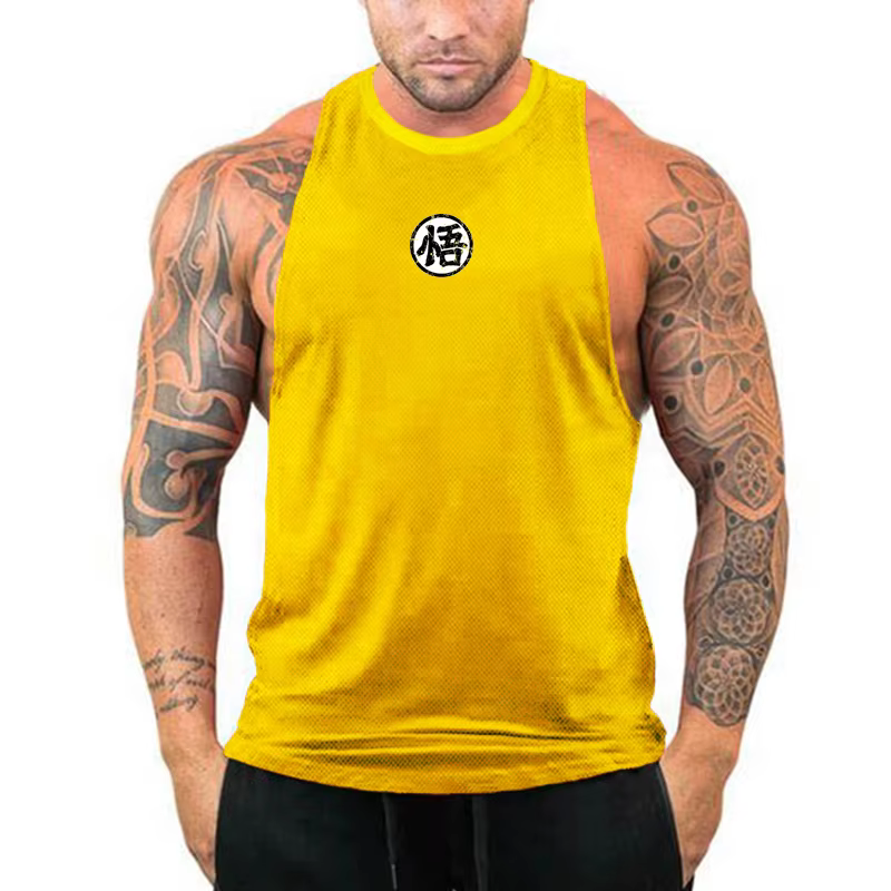 Logo d'anime japonais Wu Font impression drôle été Fitness hommes débardeur musculation Stringer séchage rapide gymnastique entraînement gilet musculaire