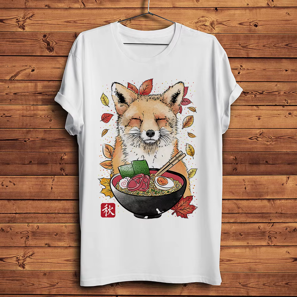 Aquarelle renard rouge drôle naturel t-shirt hommes à manches courtes col rond décontracté anime