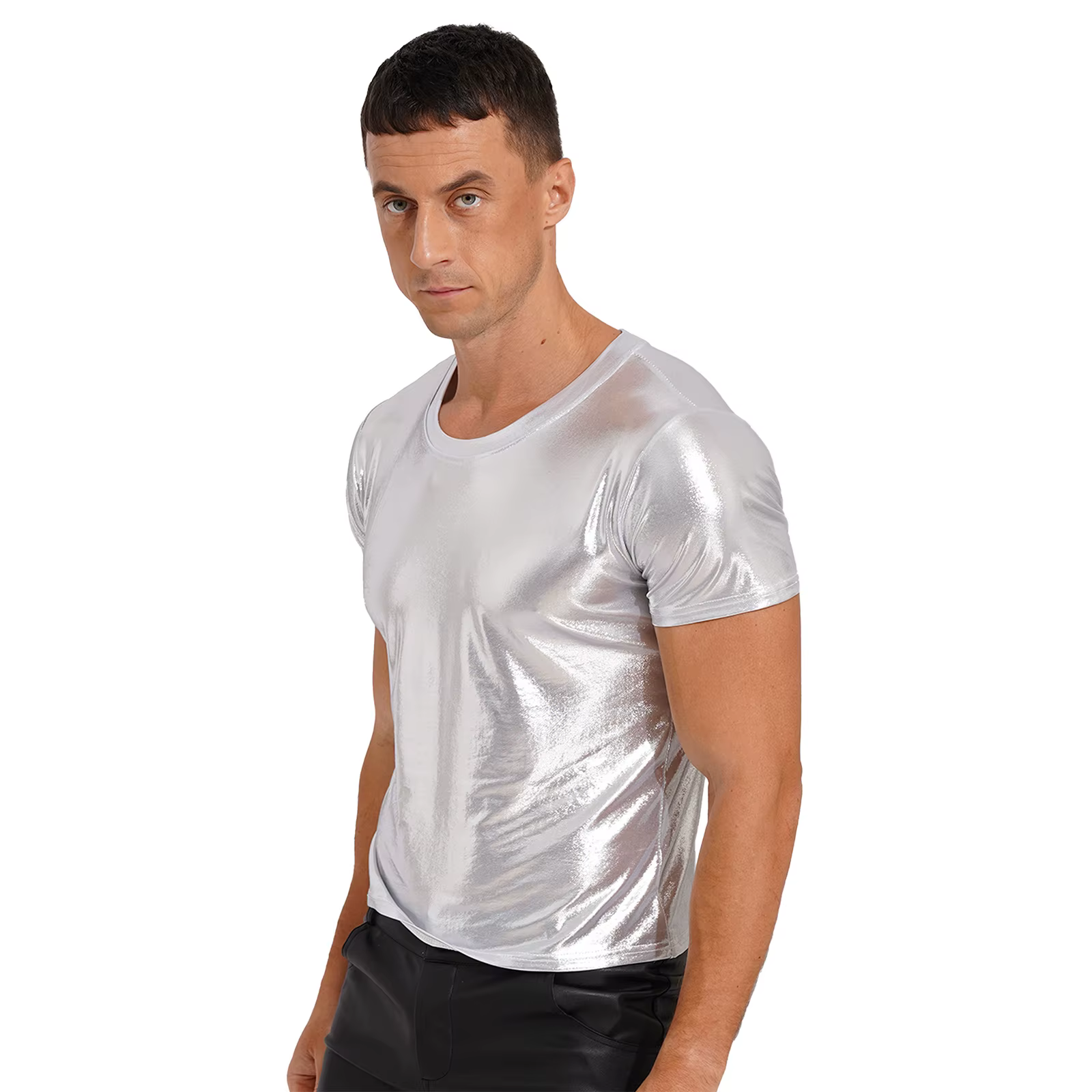 T-shirt métallique brillant pour hommes
