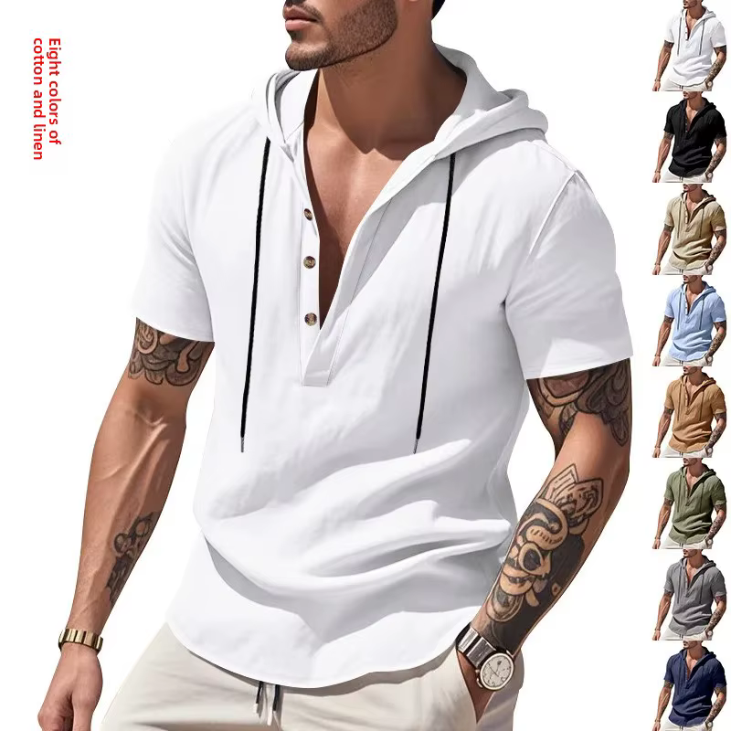 Chemise ample en lin à manches courtes pour hommes