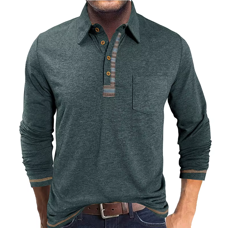 POLO à manches longues en coton coloré pour hommes européens et américains