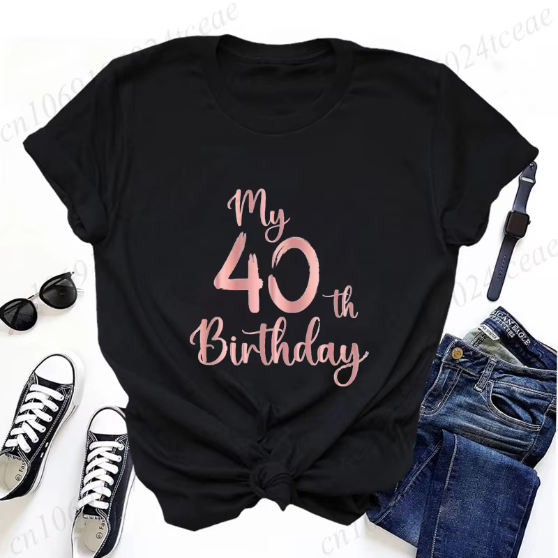 T-shirts décontractés pour femmes mon 40e anniversaire fête amusant imprimé T-shirt décontracté