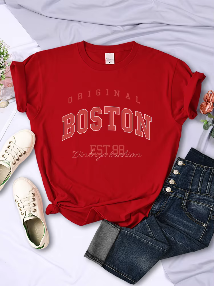 Original Boston Est.98 rue lettre t-shirt femmes été respirant