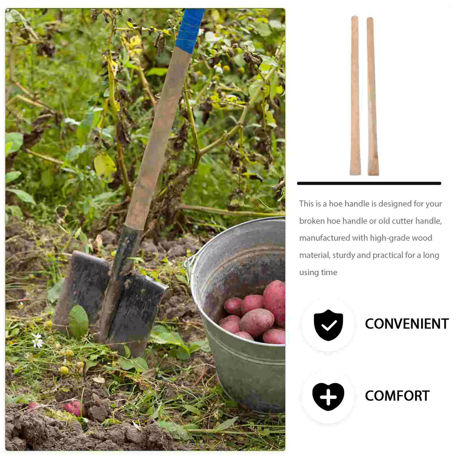 Poignée ergonomique en bois massif de remplacement, 2 pièces, pour pelle, houe, balai, marteau, outils de jardin, poignées d'outils en bois, accessoires agricoles