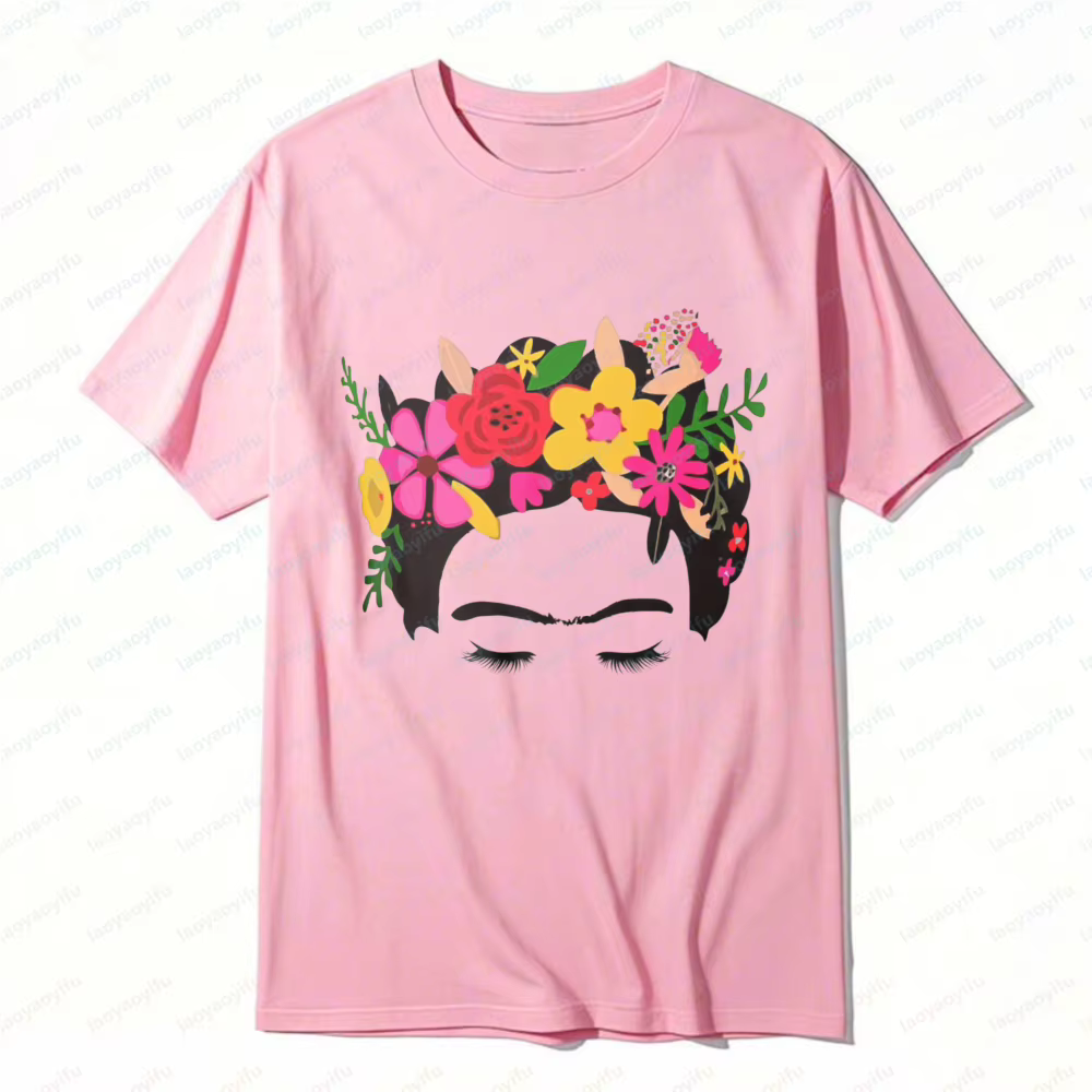 T-shirt graphique Frida Kahlo avec couronne florale pour femme