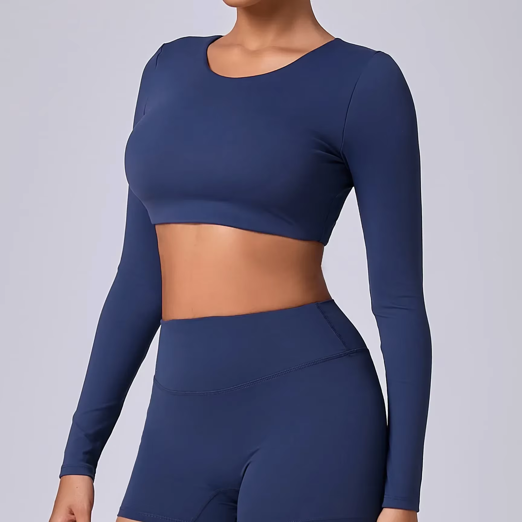 Crop Top Femme Manches Longues 2026 – T-shirt de Sport Rembourré Push-Up pour Gym et Yoga – Noir