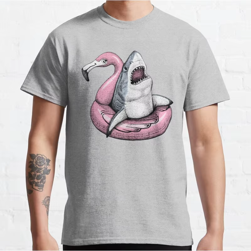 Mignon requin de piscine-Ahhh temps de détendre drôle océan animal à manches courtes col rond T-shirt pour hommes grande taille hauts pour adultes S-6xl