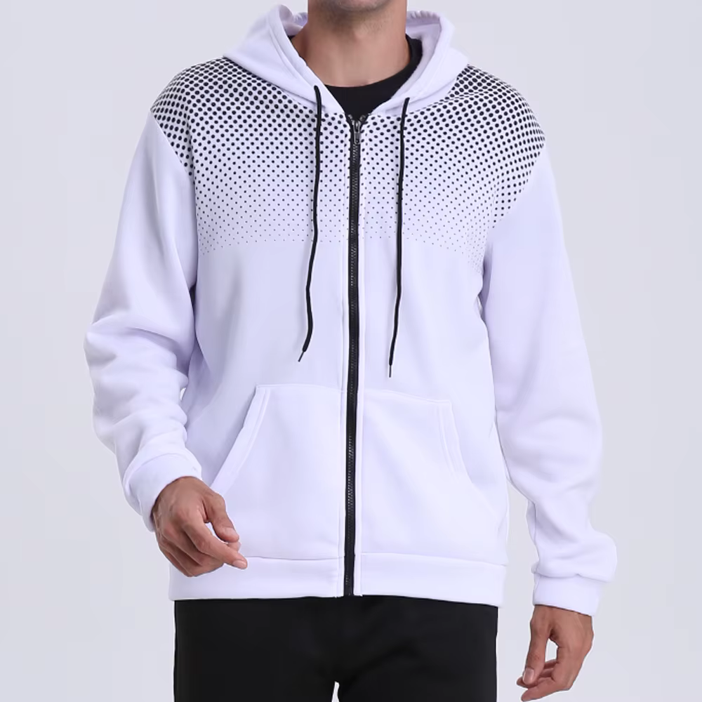 Sweat à capuche zippé pour hommes poche à pois imprimé