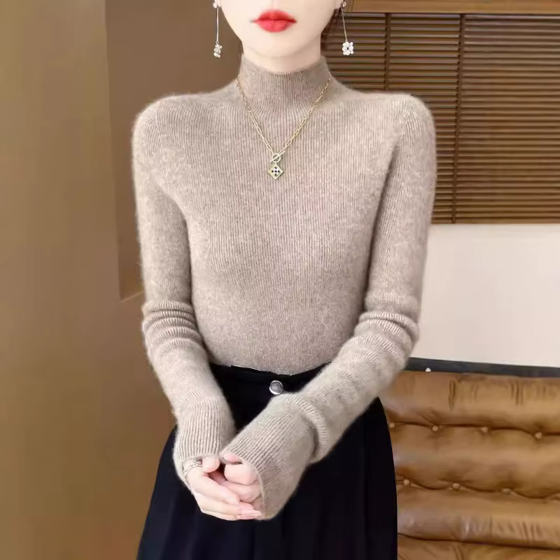 Half-high Striped Sweater for Women One-line Ready-to-wear Seamless Bottoming Shirt