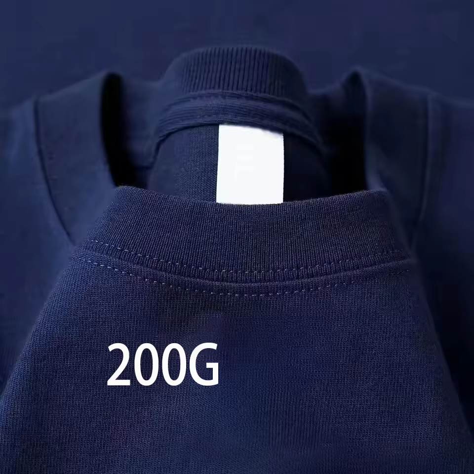 T-shirt à manches courtes en coton épais bleu marine 200g