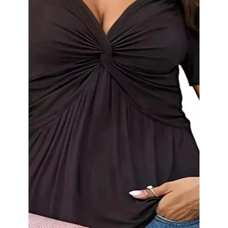Grande taille 1Xl-5XL nouvelles femmes t-shirt col en v à manches courtes couleur unie Sexy décontracté mince mode